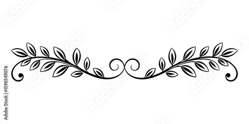 Elegant Black and White Floral Vine Divider; Ornate Leaf Swirl Design; Classic Decorative Element