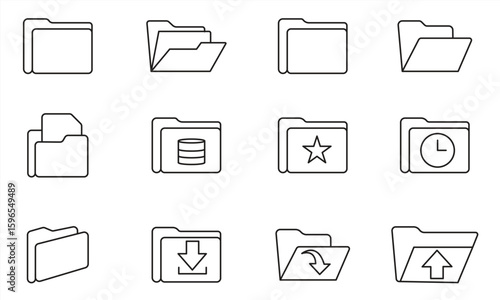 Folder related line icons, thin vector icon set, black and white kit, eps10 on white background, vector illustration.

