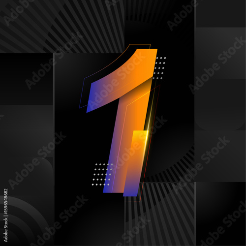 Futuristic Number 1 Design – Abstract Orange and Blue Gradient Digit on Black Geometric Background