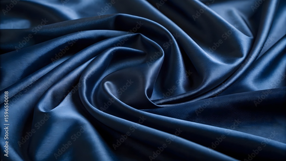 Fototapeta premium Close up of luxurious deep blue satin fabric with elegant folds and soft light reflections