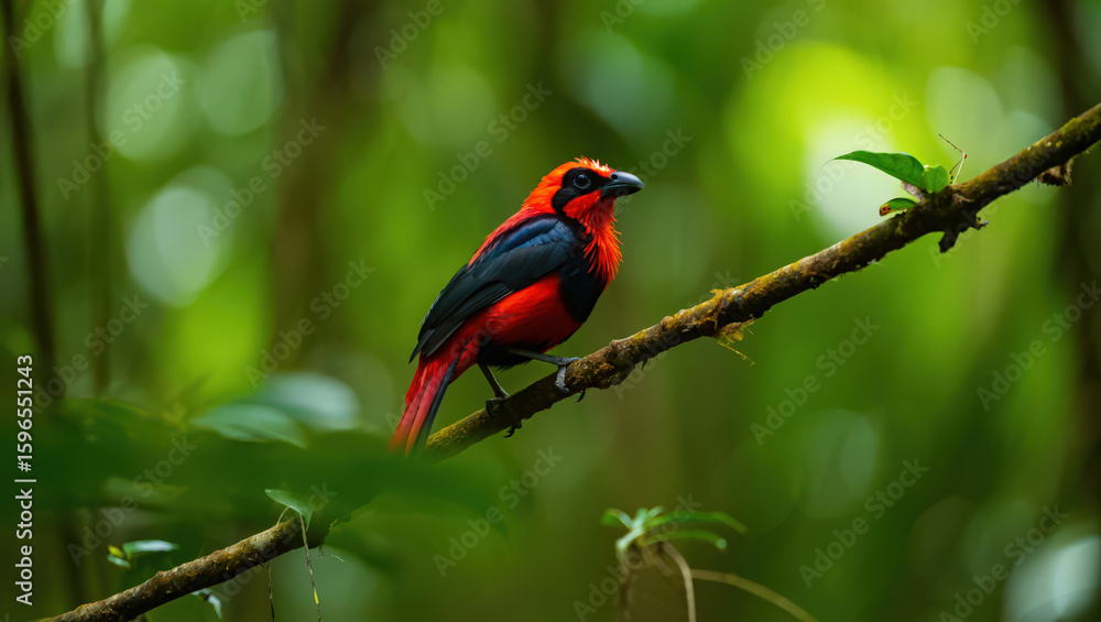 Crimson-rumped Toucanet Perched on a Branch in a Lush Green Forest A Vibrant Display of Avian Beauty and Tropical Wildlife in its Natural Environment Crimson-rumped Toucanet Perched on a Branch in a Lush Green Forest A Vibrant Display of Avian Beauty and Tropical Wildlife in its Natural Environment