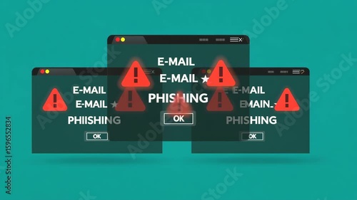 Email Phishing Cybersecurity Warning Popup Alert Animation