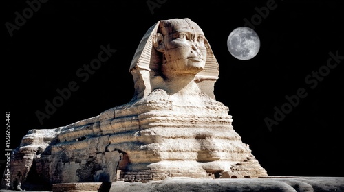 Great Sphinx of Giza Under a Full Moon at Night