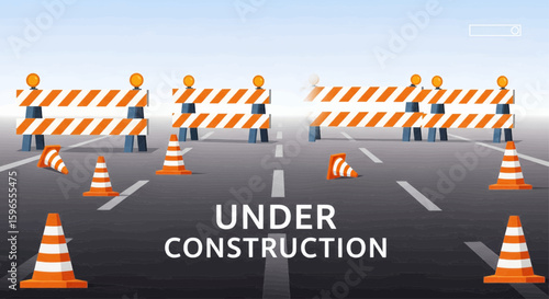 A road under construction with barricades and traffic cones, indicating ongoing work and potential delays.