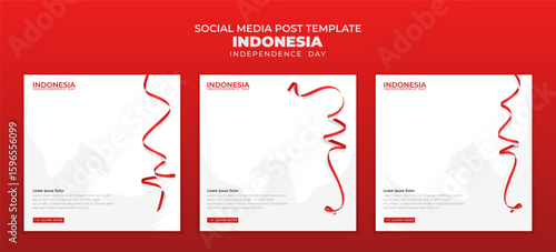 Indonesian independence day social media template with Garuda in the background and red and white flag waving