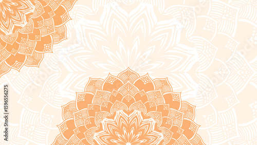 Round mandala on colorfull gradient background. Translucent mesh pattern in the form of a mandala. Mandala with floral patterns. Pastel Yoga template. Gradient background with round mandala.Vishal