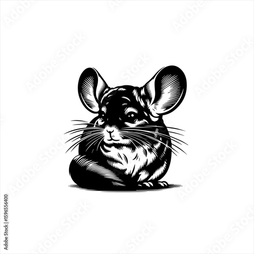 Black and White Chinchilla Portrait Illustration.