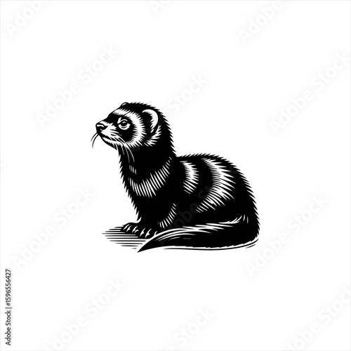 Black and White Ferret Illustration.