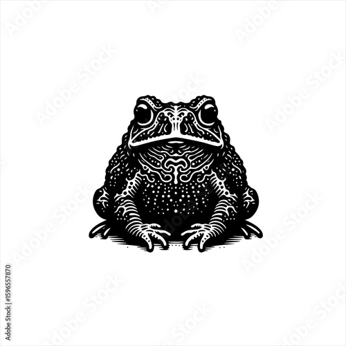 Intricate Black and White Illustration of a Toad.