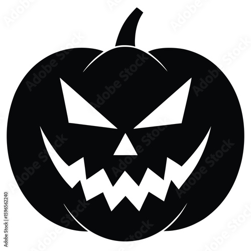 A spooky jackolantern face is silhouetted against a white background