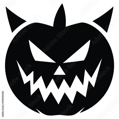 A devilish jackolantern face is silhouetted against a white background