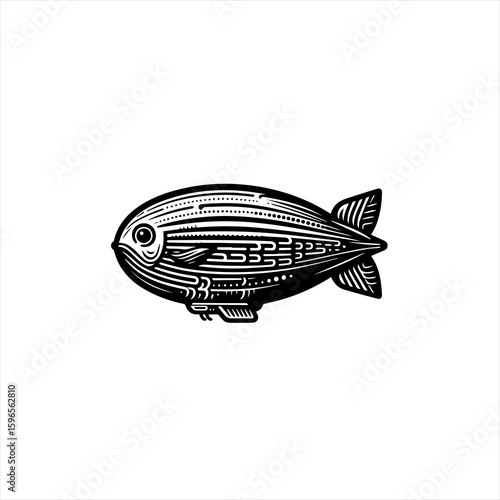 Stylized Fish Shaped Airship Illustration.