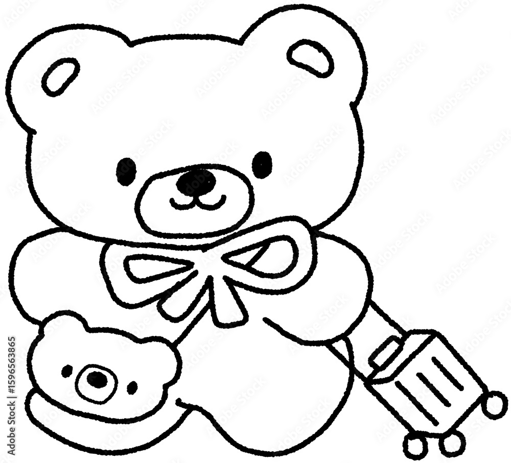 Obraz premium 여행 가방을 끄는 곰돌이 라인 손그림 드로잉