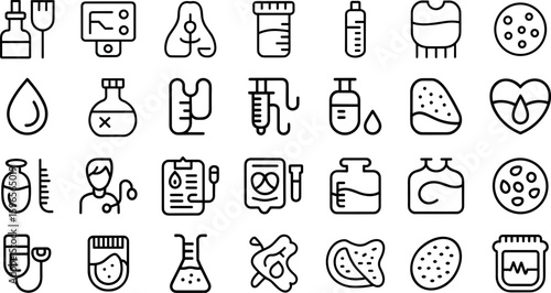  Anemia and Blood line icons set, Medical icons of blood test, droplet, supplement,vector illustration