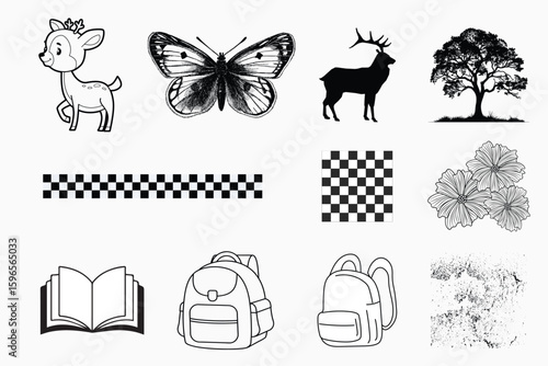  Collection of hand drawn sketch illustrations of animals nature and objects