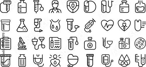 Anemia and blood disorder line icons set.clotting disorder.Blood bank  ribbon, awareness, centrifuge, bone, marrow, plasma, more vector illustration