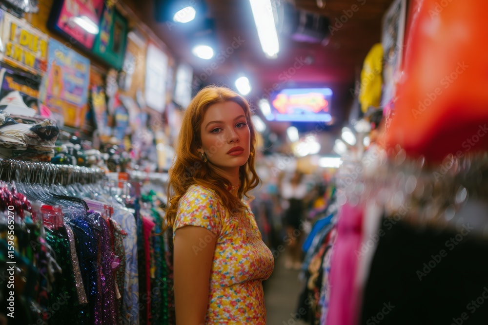 Obraz premium Fashion Editorial in Retro Thrift Shop with Eclectic Visuals