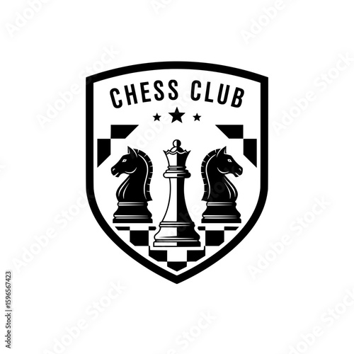 Chess Club Shield Logo with Pieces