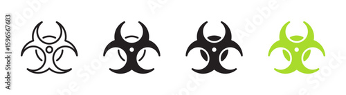 Biohazard icon set. Biological hazard sign. Warning, danger symbol. Vector illustration. Editable stroke. Flat design.