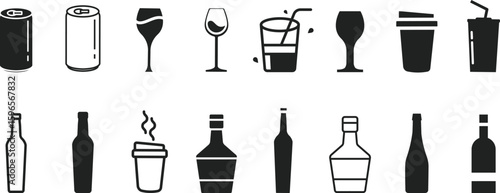 Cocktail alcohol mixed drink icons for menu, web and graphic des