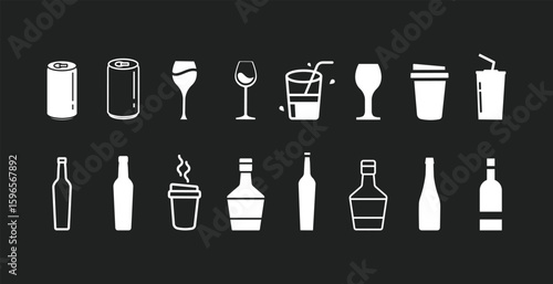 Cocktail alcohol mixed drink icons for menu, web and graphic des
