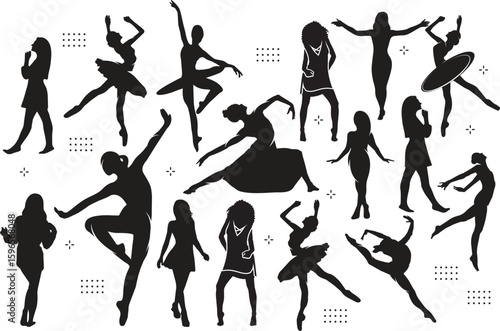 Set of silhouette of a woman dancing. Silhouettes of sexy beautiful women dancing