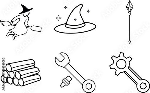 Witchcraft Magic and Fantasy Tools Icon Set