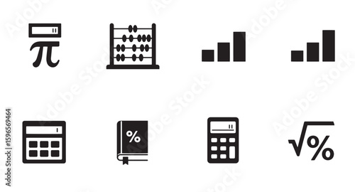 Black and white vector icons representing mathematical symbols and calculations