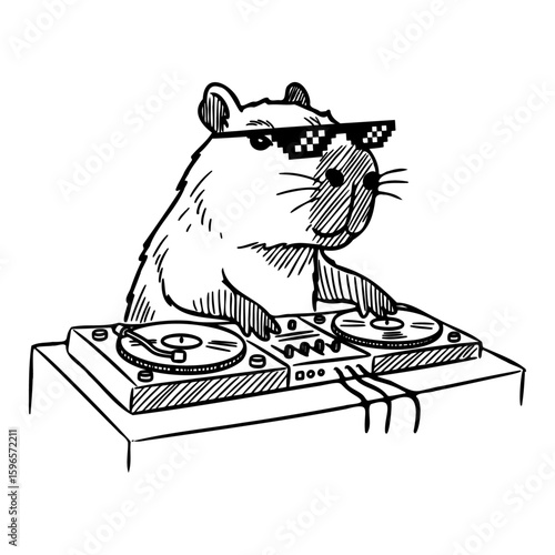 cool DJ capybara wearing sunglasses sketch