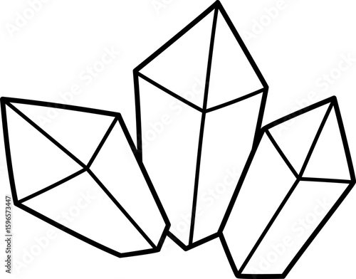 Vector black and white crystals. Dwarf or gnome treasures line clipart or coloring page. Emerald gemstone icon. Magic or fairytale precious stone isolated on white background