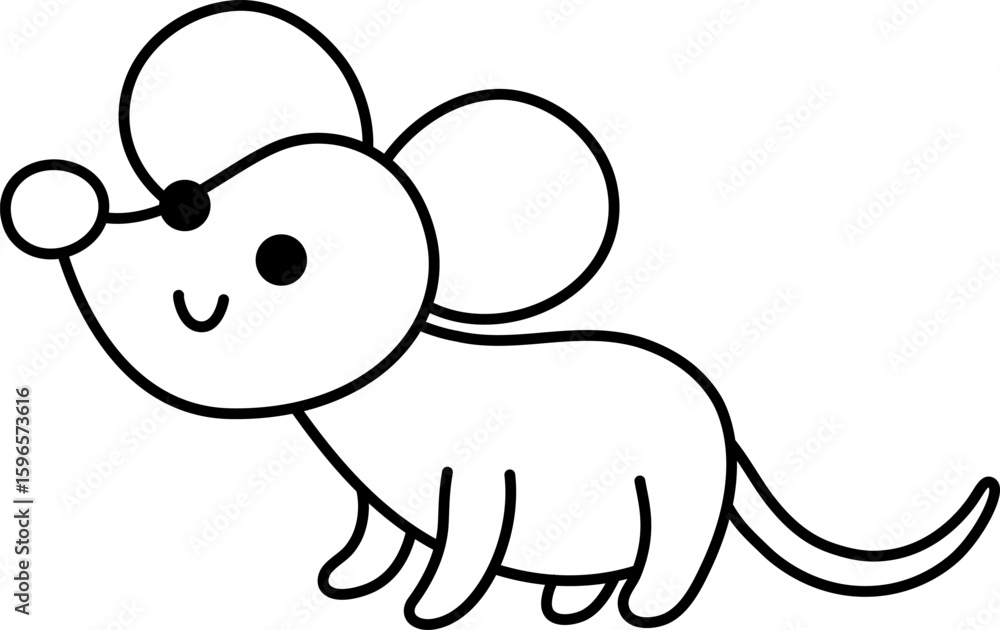Fototapeta premium Vector black and white smiling mouse icon. Forest animal clipart. Cute line woodland character. Cartoon forest rat illustration, coloring page isolated on white background
