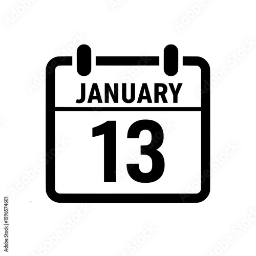 A minimalist black calendar icon illustration displaying the date January 13. 