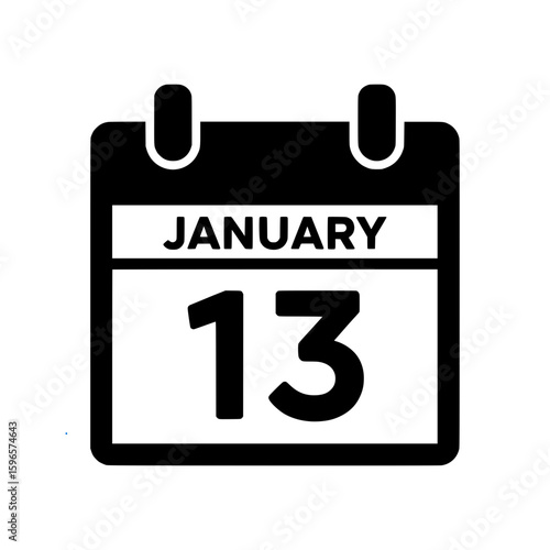 A minimalist black calendar icon illustration displaying the date January 13. 