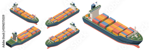 Container Ships at Sea During Daylight Maritime Freight Transport and Worldwide Supply Chain Industry Concept
