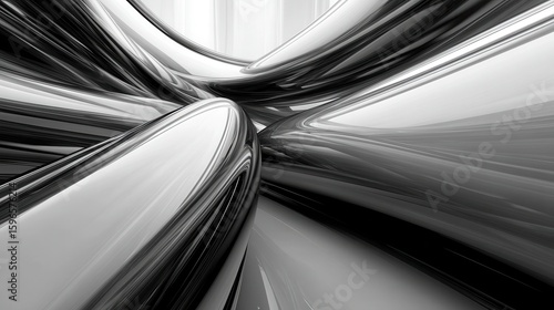 Abstract Black and White Flowing Lines and Shapes in Modern Art