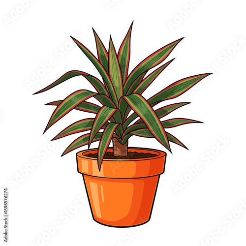 A vibrant houseplant in an orange pot, detailed illustration.