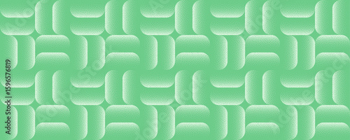 Vector light green abstract wide panoramic background with halftone effect and grainy texture. Modish layout with dotted rounded shapes. Abstraction with classy design for decorative print or branding