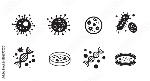 Vector illustration of various bacteria viruses and dna structures for medical and scientific usage