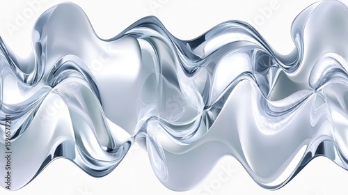Abstract Flowing Silver Waves in High Gloss Finish