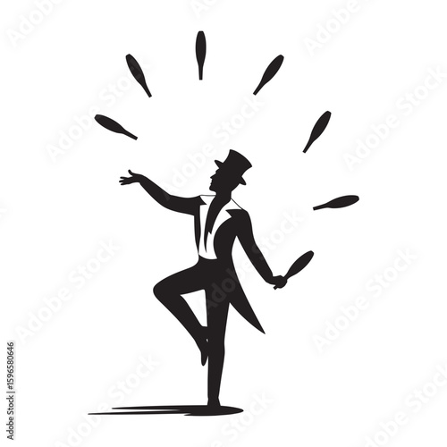 Juggling Performer Silhouette Icon Vector for Entertainment and Urban Themes 

