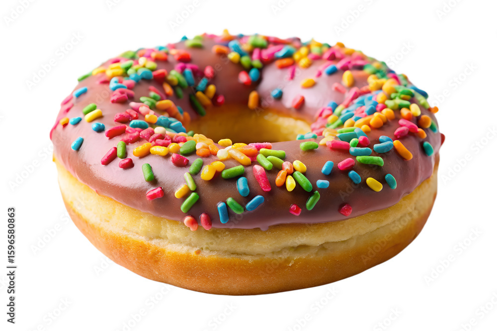 A chocolate donut covered in colorful sprinkles is isolated on transparent background, showcasing its sweet and delicious appeal as a tempting treat A chocolate donut covered in colorful sprinkles is isolated on transparent background, showcasing its sweet and delicious appeal as a tempting treat