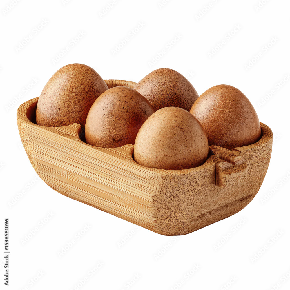 Fototapeta premium Rustic Wooden Egg Carrier with Brown Eggs