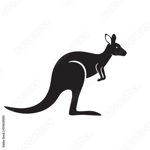 Sleek black silhouette illustration of a majestic kangaroo, an iconic Australian marsupial representing strength, freedom, and the wild spirit of the outback landscape.