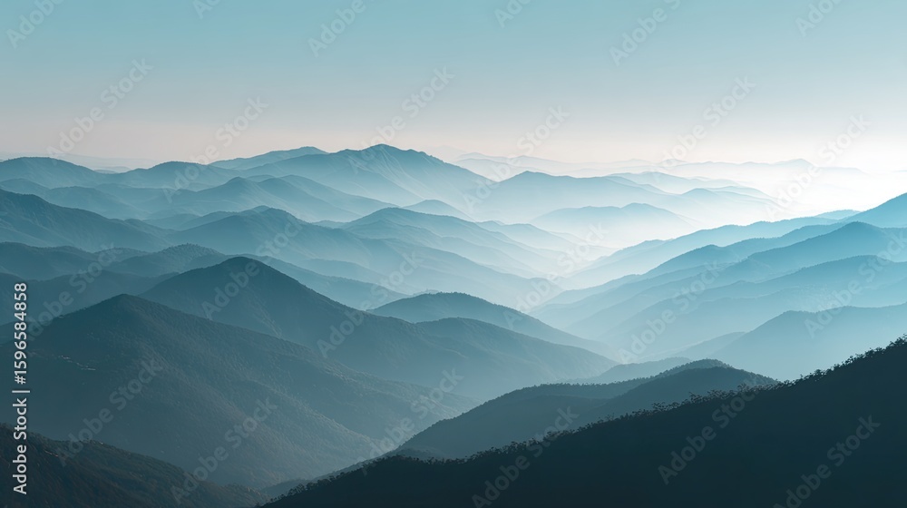 Obraz premium Blue Misty Mountain Range Aerial View