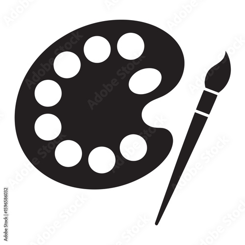 Silhouette of Art Tools with Paint Palette, Brushes, and Pencil  
