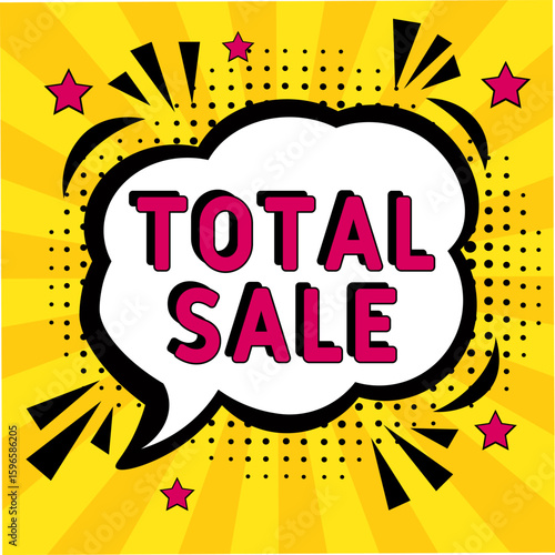 Comic book explosion with text Total sale, vector illustration. Total sale banner pop art. special offer, clearance. Sale banner.