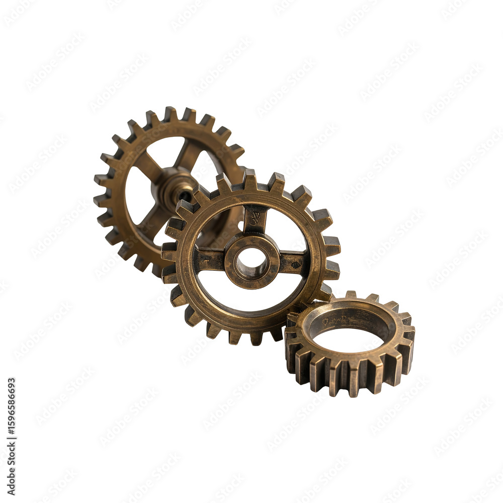 Antique bronze mechanical gears and cogs composition on transparent background Antique bronze mechanical gears and cogs composition on transparent background