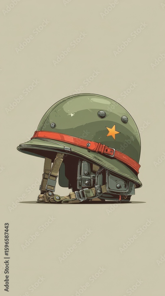 Fototapeta premium Military helmet featuring a red star, iconic design from a specific historical period or conflict