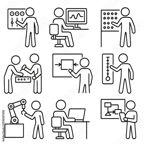 Illustrations of control systems, robotics, and industrial processes