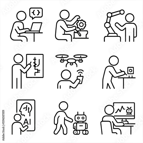 Robotics Engineer Icons - AI & Automation Technology Symbols